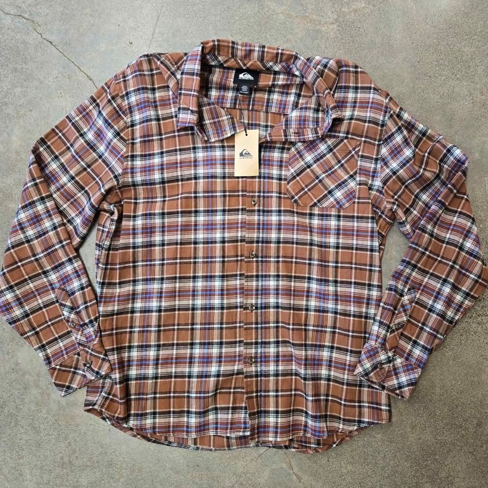 Quiksilver Men's XXL Motherfly Flannel Shirt‎ - Brown & Blue Plaid Men's XXL NWT